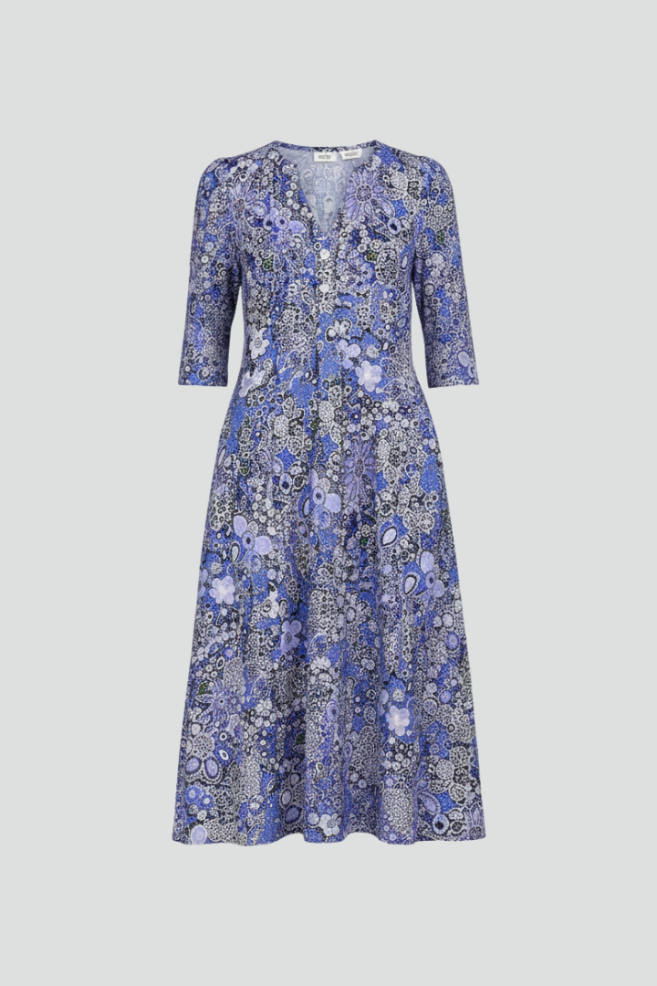 Maxikleid Damen blau figurbetont mit V-Ausschnitt und 3/4-Ärmeln - 1 - Atelier-Zofia