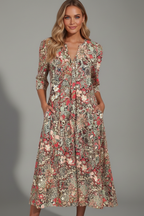 Maxikleid Damen blau figurbetont mit V-Ausschnitt und 3/4-Ärmeln - 3 - Atelier-Zofia