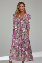 Maxikleid Damen blau figurbetont mit V-Ausschnitt und 3/4-Ärmeln - 4 - Atelier-Zofia