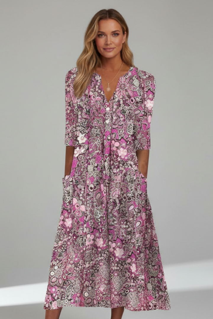 Maxikleid Damen blau figurbetont mit V-Ausschnitt und 3/4-Ärmeln - 4 - Atelier-Zofia