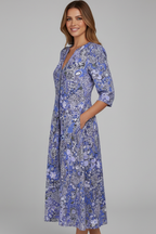 Maxikleid Damen blau figurbetont mit V-Ausschnitt und 3/4-Ärmeln - 6 - Atelier-Zofia