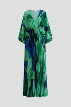Maxikleid Damen grün figurbetont mit V-Ausschnitt und langen Ärmeln - 2 - Atelier-Zofia