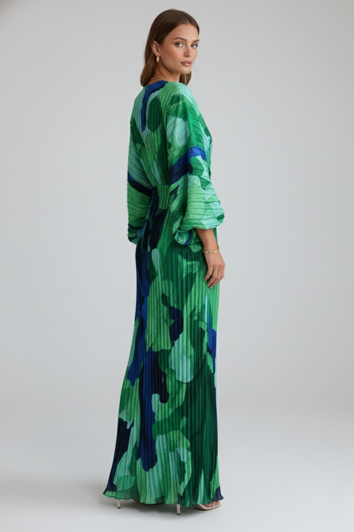 Maxikleid Damen grün figurbetont mit V-Ausschnitt und langen Ärmeln - 3 - Atelier-Zofia