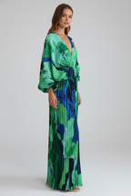 Maxikleid Damen grün figurbetont mit V-Ausschnitt und langen Ärmeln - 5 - Atelier-Zofia