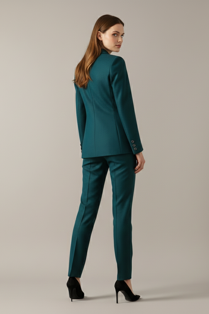 Outfit Damen grün tailliert mit Ein-Knopf-Blazer und geraden Hosen - 4 - Atelier-Zofia