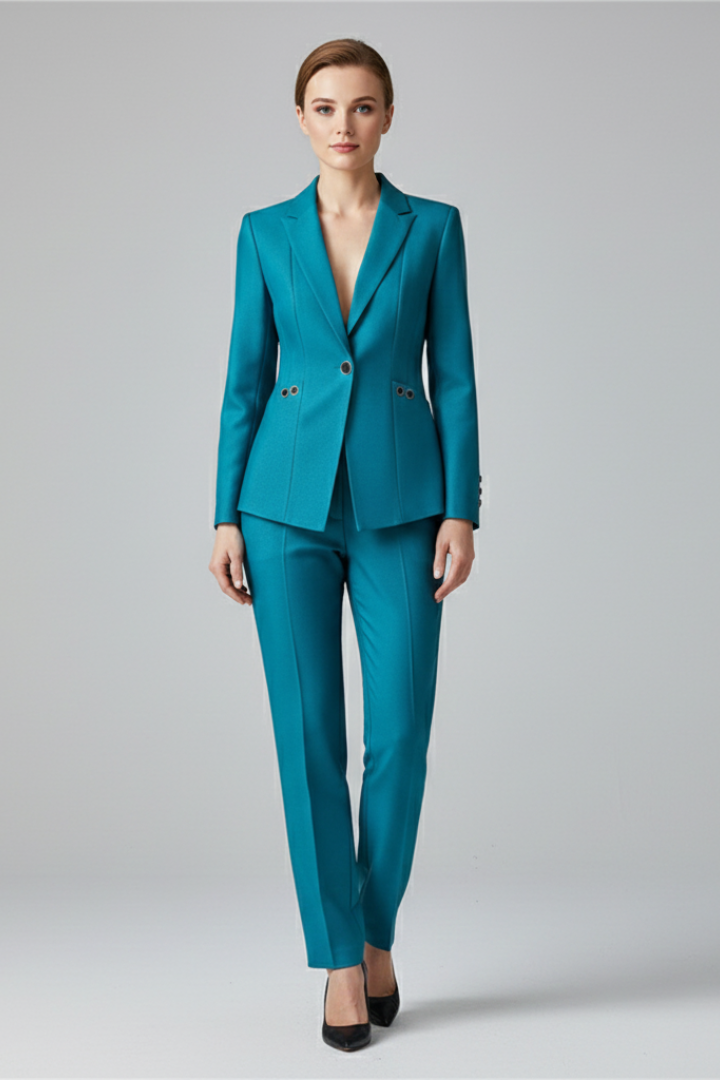 Outfit Damen grün tailliert mit Ein-Knopf-Blazer und geraden Hosen - 6 - Atelier-Zofia