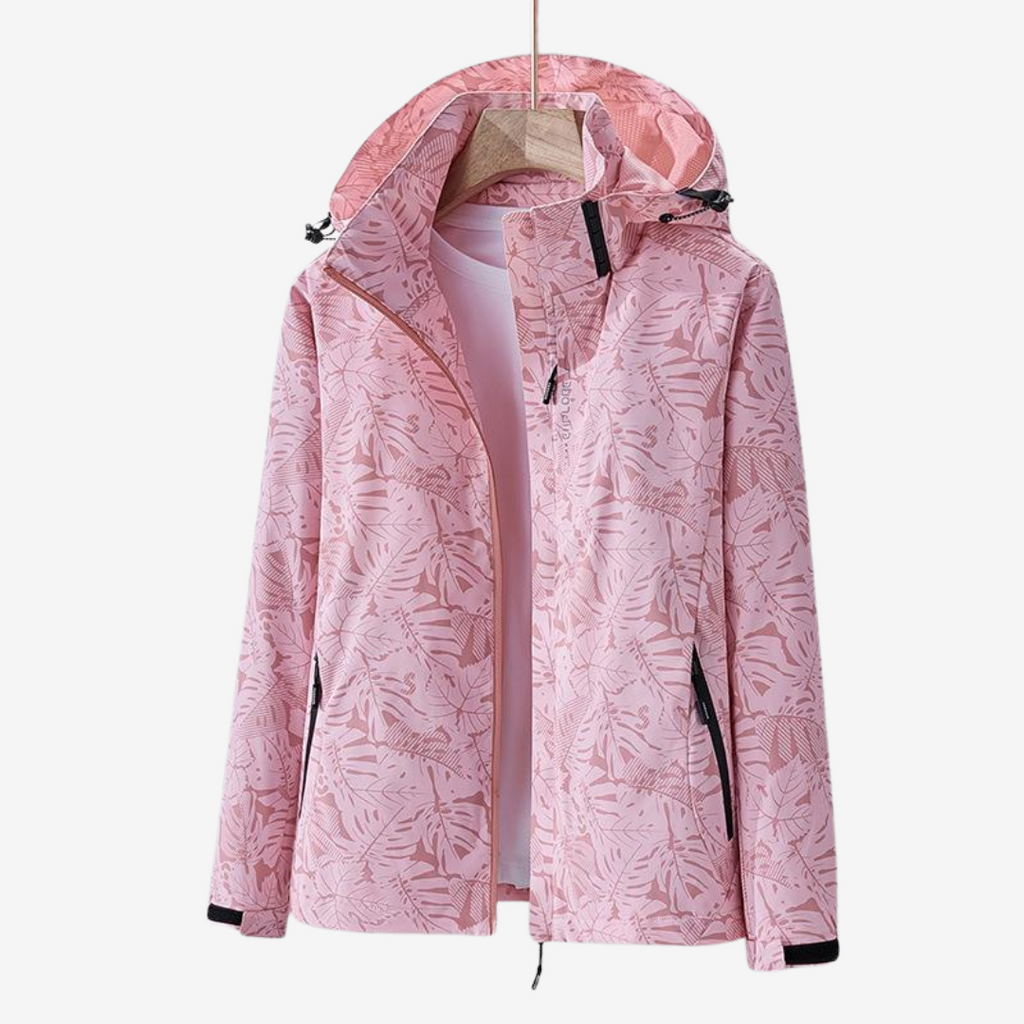 Jacket Damen schwarz tailliert mit Kapuze und Blumenmuster - 2 - Atelier-Zofia