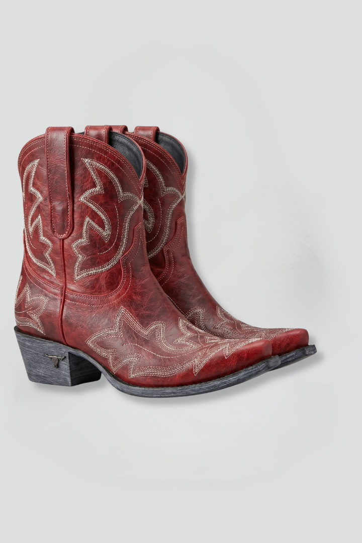 Stiefel Damen rot figurbetont mit Western-Design - 1 - Atelier-Zofia