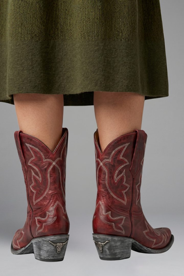 Stiefel Damen rot figurbetont mit Western-Design - 4 - Atelier-Zofia