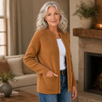 Cardigan Damen grau locker mit Stehkragen und Taschen - 3 - Atelier-Zofia