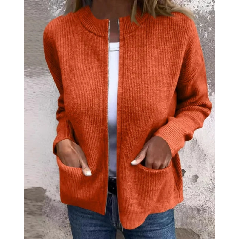 Cardigan Damen grau locker mit Stehkragen und Taschen - 5 - Atelier-Zofia