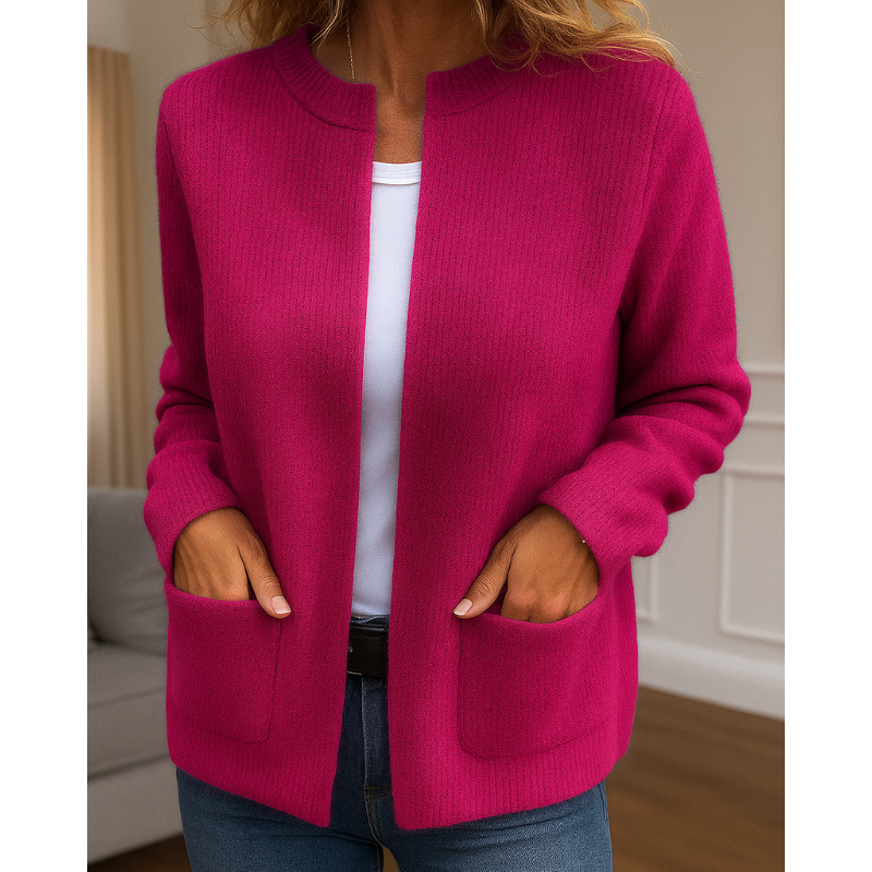 Cardigan Damen grau locker mit Stehkragen und Taschen - 6 - Atelier-Zofia