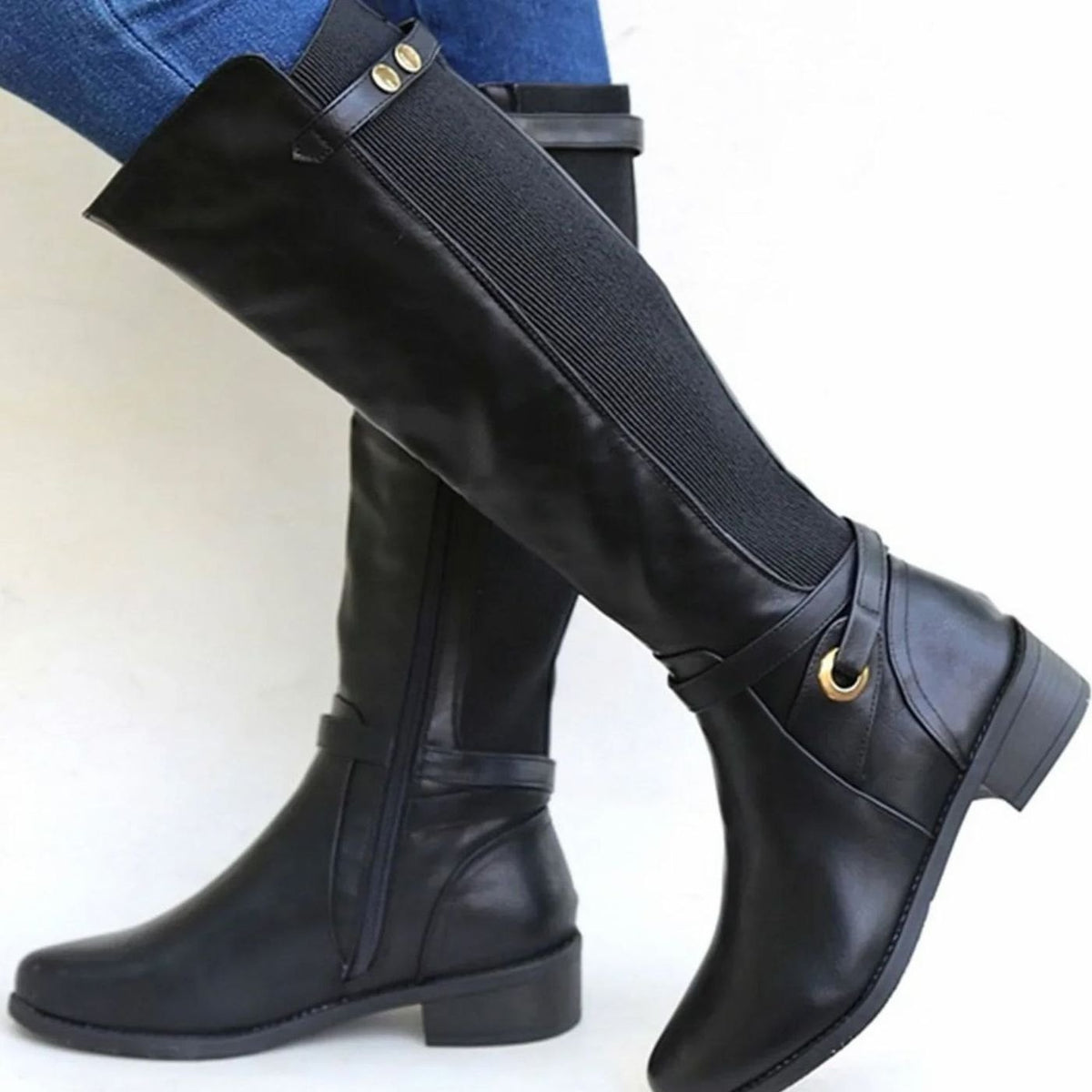 Stiefel Damen schwarz figurbetont mit flexiblem Einsatz - 1 - Atelier-Zofia