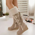 Wedge-Stiefel Damen beige figurbetont mit Kunstfellkragen - 2 - Atelier-Zofia