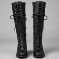 Stiefel Damen schwarz kniehoch mit Schnürung und Blockabsatz - 1 - Atelier-Zofia