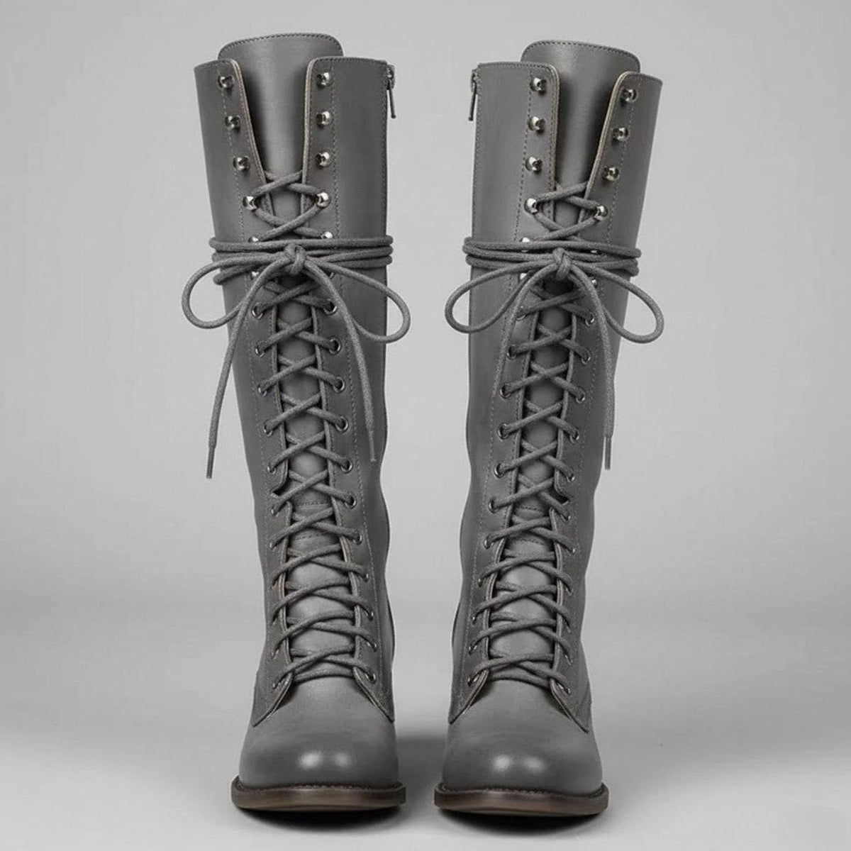 Stiefel Damen schwarz kniehoch mit Schnürung und Blockabsatz - 7 - Atelier-Zofia
