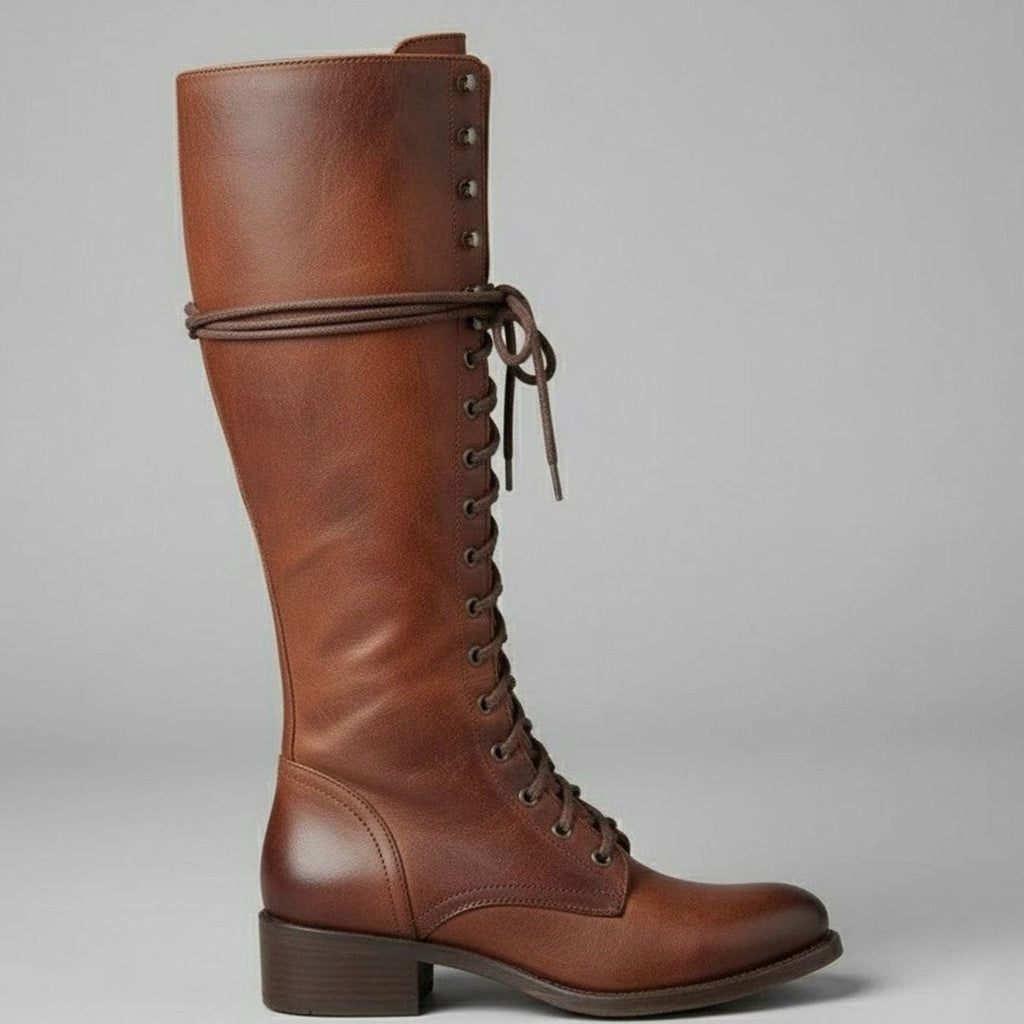 Stiefel Damen schwarz kniehoch mit Schnürung und Blockabsatz - 8 - Atelier-Zofia