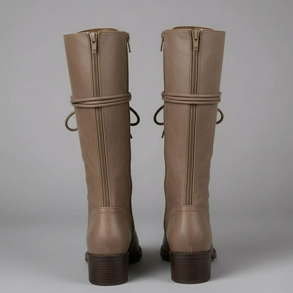 Stiefel Damen schwarz kniehoch mit Schnürung und Blockabsatz - 9 - Atelier-Zofia