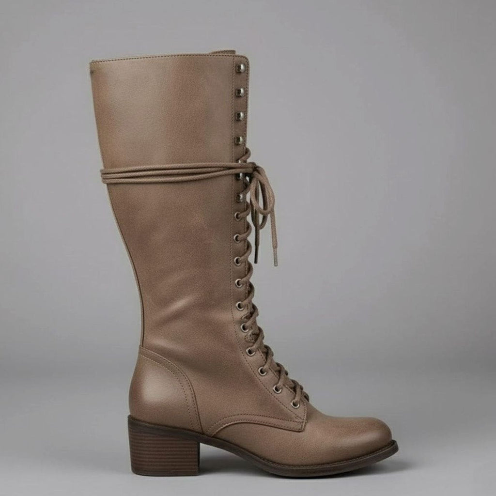 Stiefel Damen schwarz kniehoch mit Schnürung und Blockabsatz - 10 - Atelier-Zofia