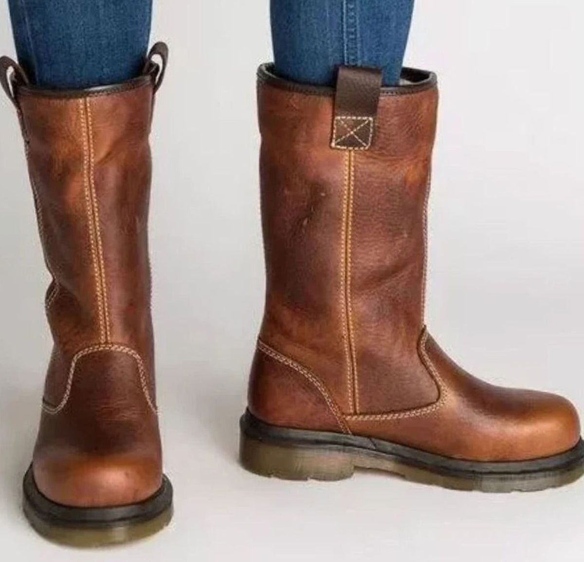 Damenstiefel schwarz wadenhoch mit praktischem Zugmechanismus - 1 - Atelier-Zofia