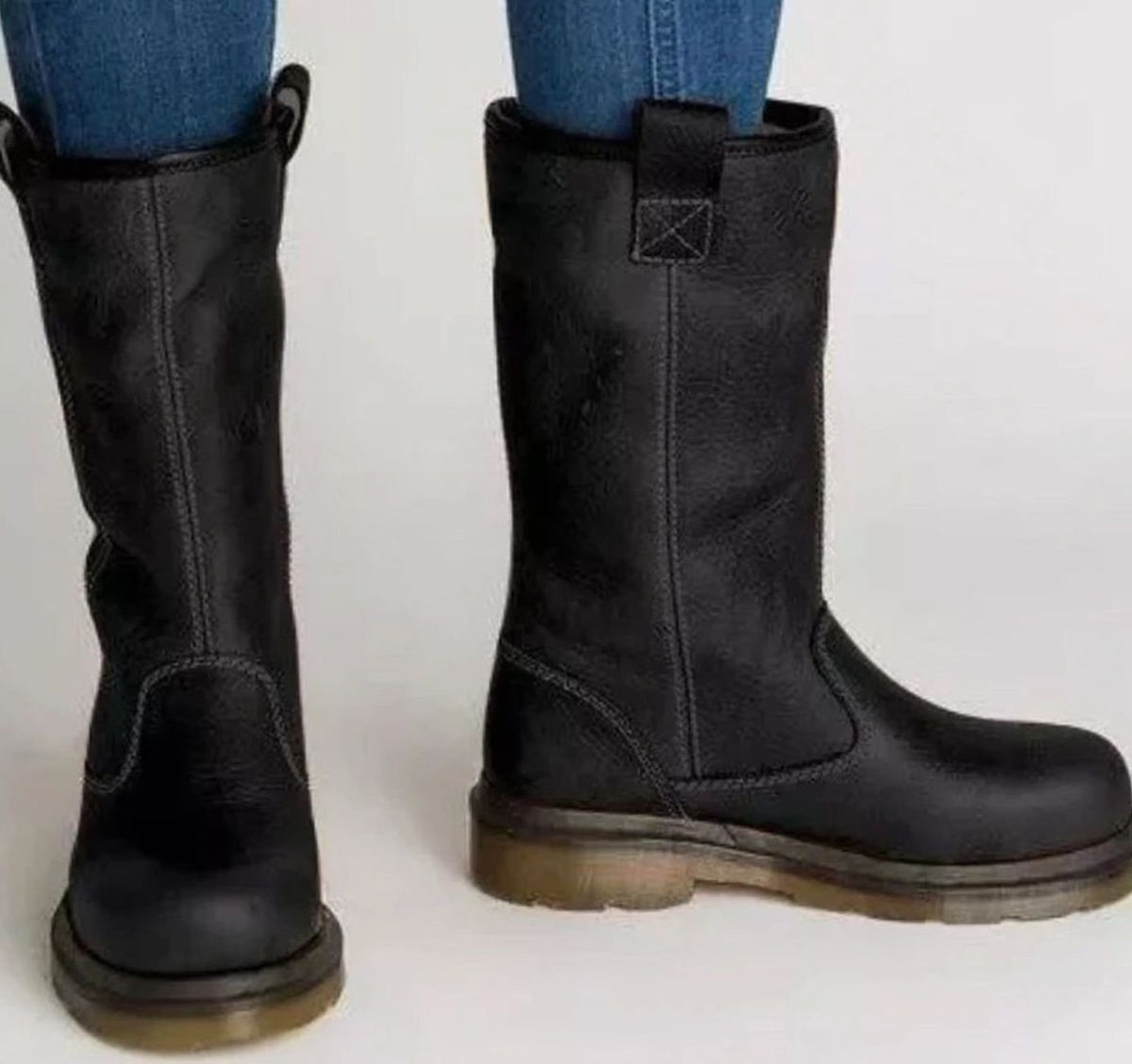 Damenstiefel schwarz wadenhoch mit praktischem Zugmechanismus - 2 - Atelier-Zofia
