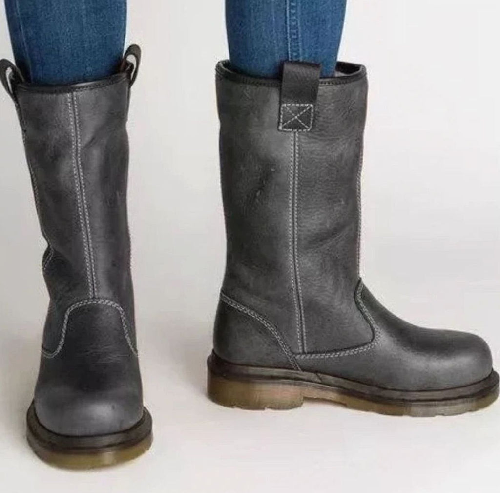 Damenstiefel schwarz wadenhoch mit praktischem Zugmechanismus - 3 - Atelier-Zofia