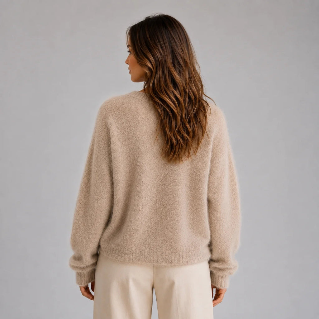 Cardigan Damen grau weit mit V-Ausschnitt und Knopfleiste - 5 - Atelier-Zofia