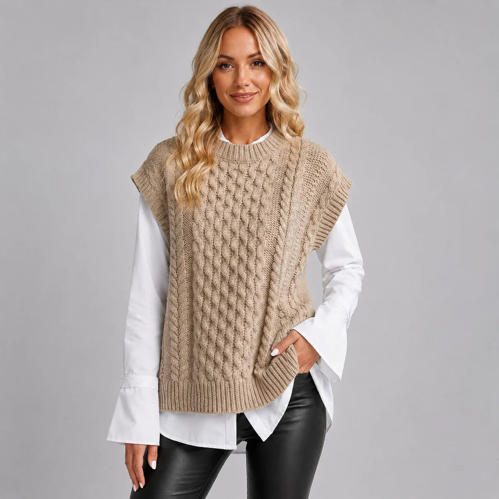 Damen Weste beige lässig mit kurzen Ärmeln und Struktur - 1 - Atelier-Zofia