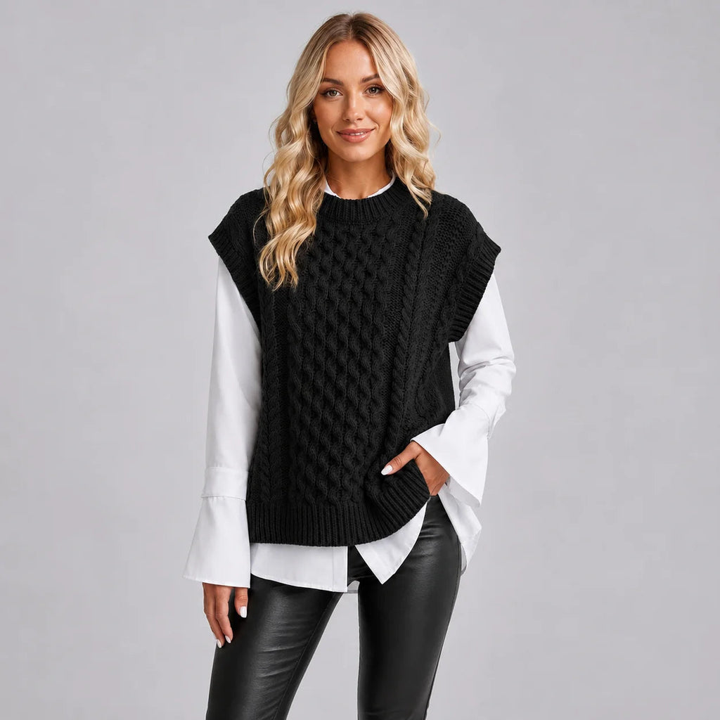 Damen Weste beige lässig mit kurzen Ärmeln und Struktur - 3 - Atelier-Zofia