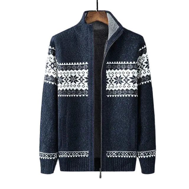 Cardigan Herren grau mit Norwegerdesign und hohem Kragen - 1 - Atelier-Zofia