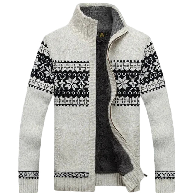 Cardigan Herren grau mit Norwegerdesign und hohem Kragen - 2 - Atelier-Zofia