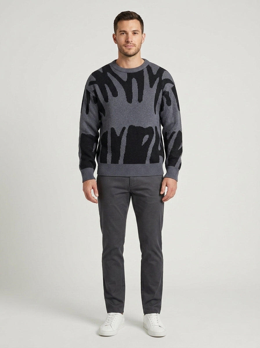 Pullover Herren grau mit kreativem Muster und lockerem Schnitt - 1 - Atelier-Zofia