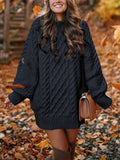 Pullover Damen schwarz oversized mit Zopfstruktur - 1 - Atelier-Zofia