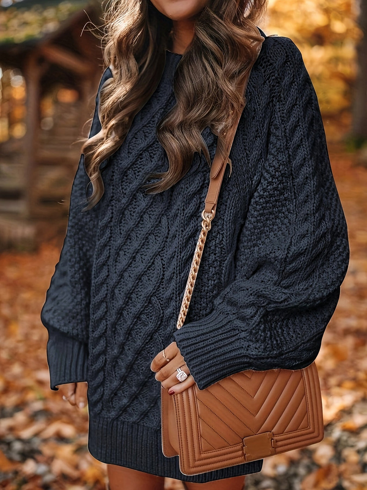 Pullover Damen schwarz oversized mit Zopfstruktur - 2 - Atelier-Zofia