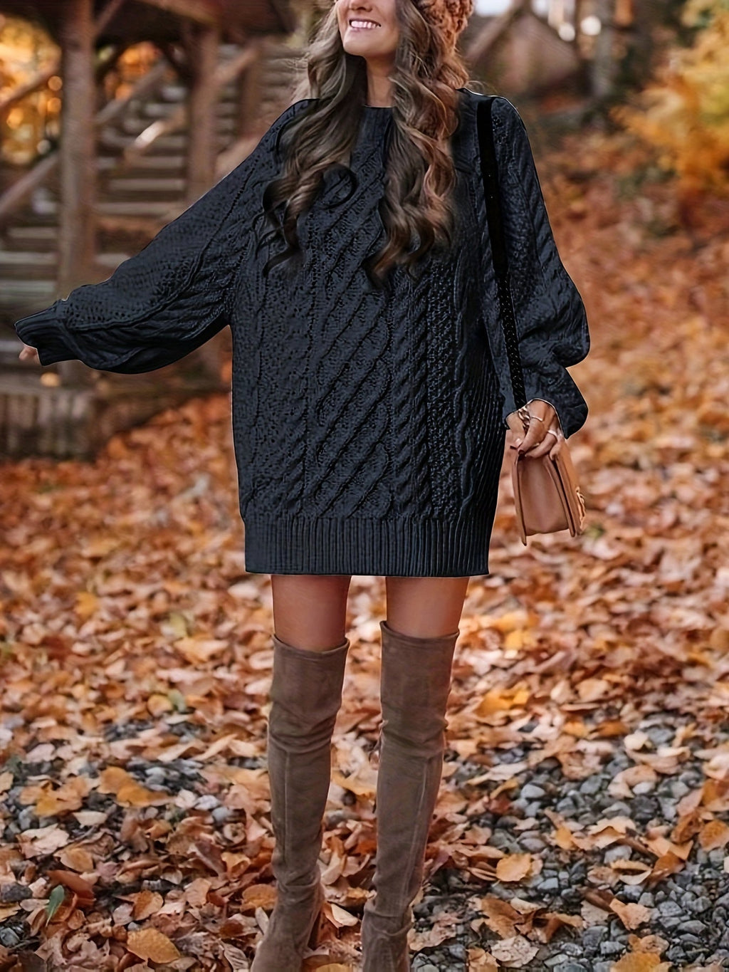 Pullover Damen schwarz oversized mit Zopfstruktur - 3 - Atelier-Zofia