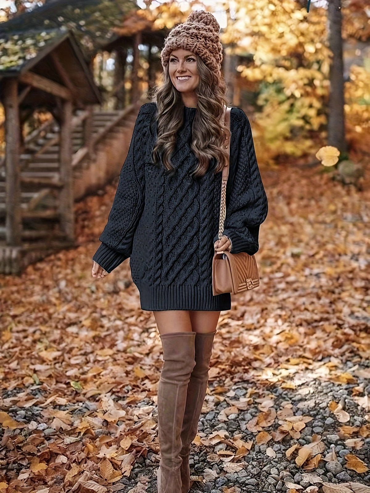 Pullover Damen schwarz oversized mit Zopfstruktur - 4 - Atelier-Zofia