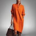 Kleid Damen orange tailliert mit Stehkragen und Knopfdetails - 1 - Atelier-Zofia