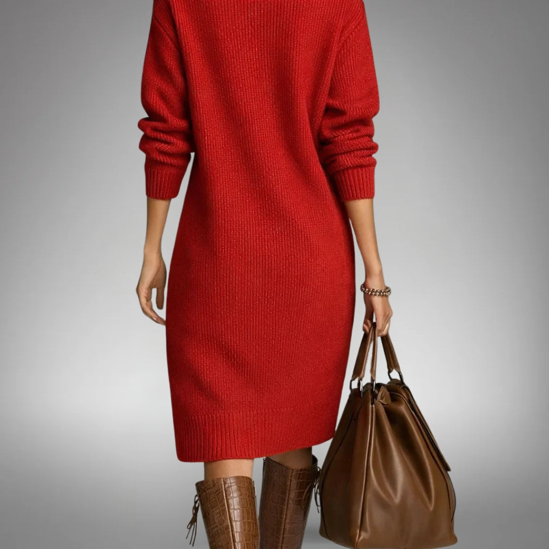 Kleid Damen orange tailliert mit Stehkragen und Knopfdetails - 5 - Atelier-Zofia