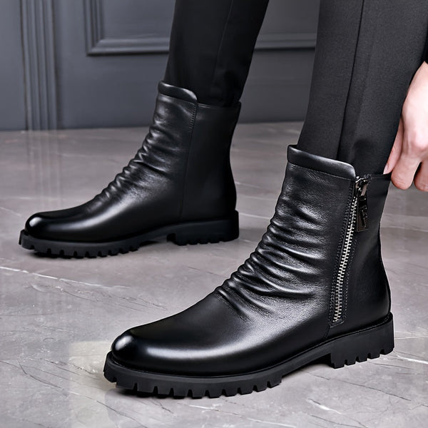 Herren Boots schwarz mit rutschfester Sohle und Reißverschluss - 1 - Atelier-Zofia