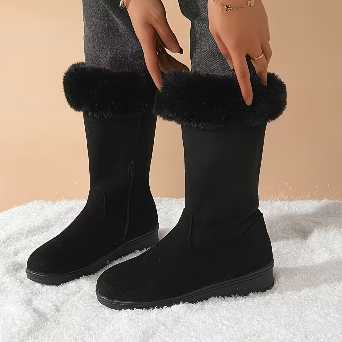 Stiefel Damen schwarz mit kuscheligem Innenfutter und Reißverschluss - 4 - Atelier-Zofia