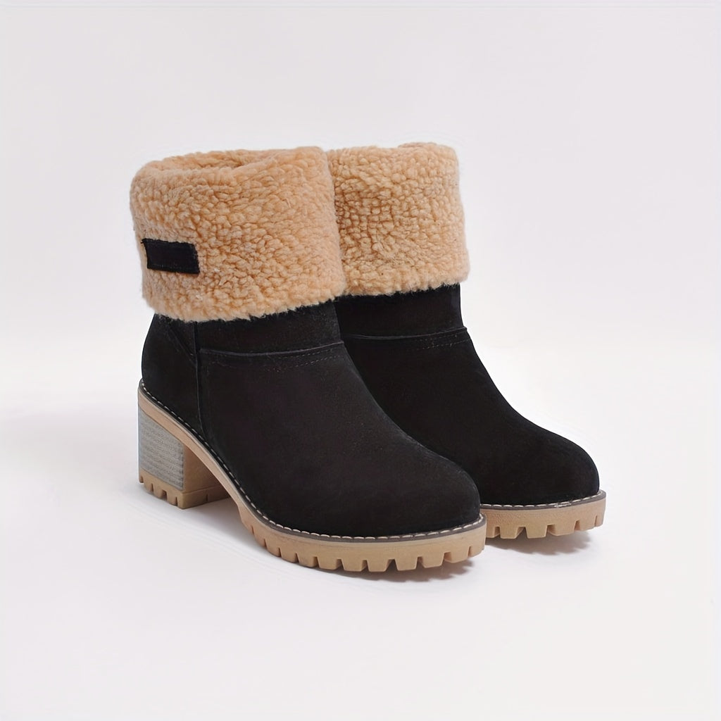 Stiefeletten Damen schwarz mit Blockabsatz und kuscheligem Kragen - 1 - Atelier-Zofia