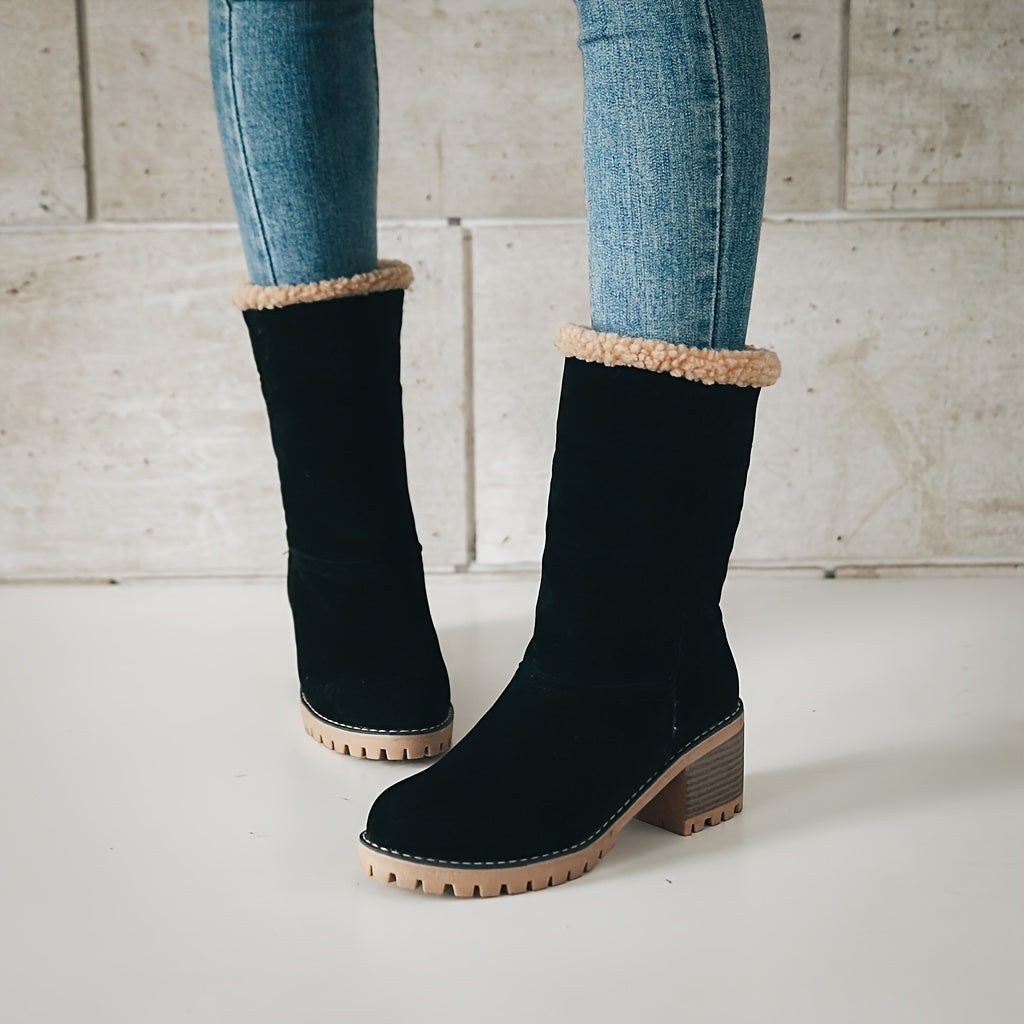 Stiefeletten Damen schwarz mit Blockabsatz und kuscheligem Kragen - 2 - Atelier-Zofia
