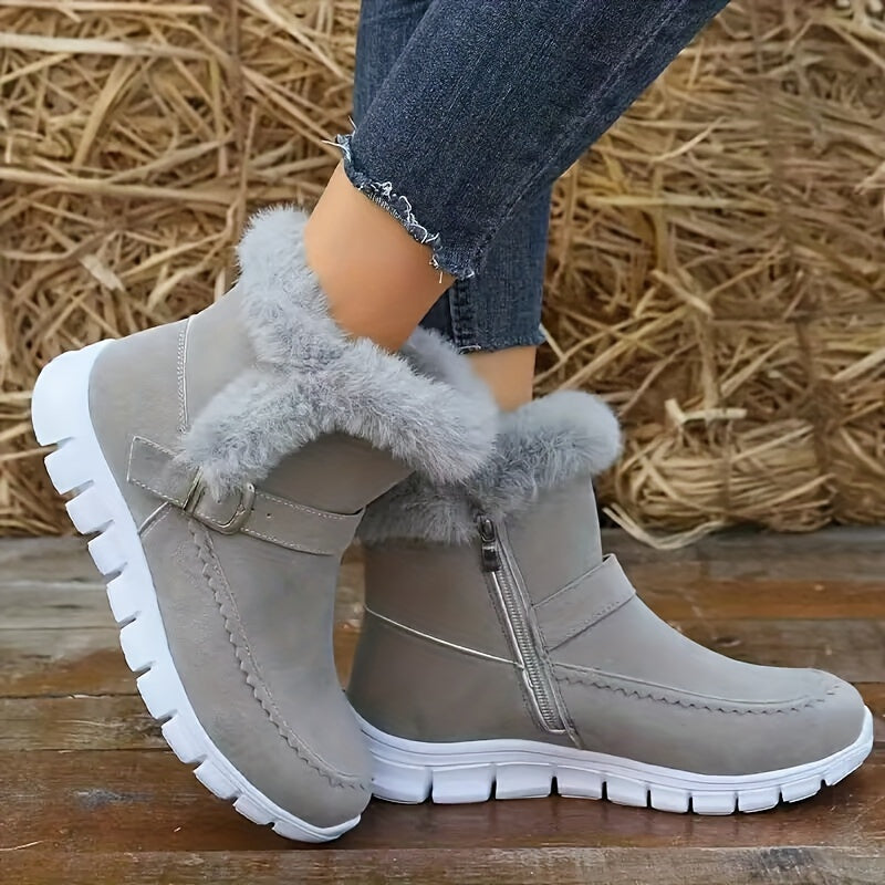 Damen Boots schwarz mit weichem Fellkragen und praktischem Reißverschluss - 2 - Atelier-Zofia