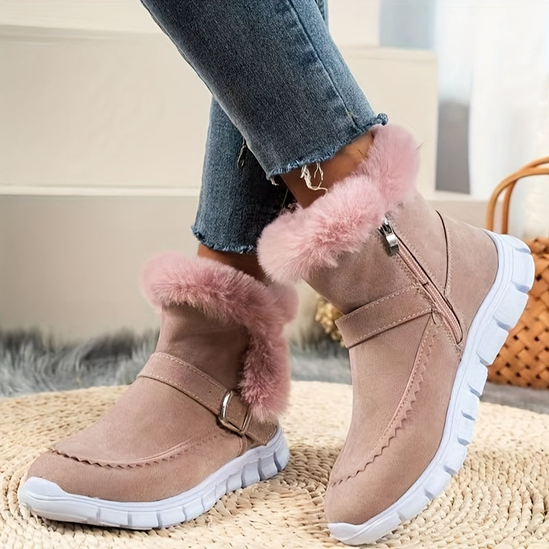 Damen Boots schwarz mit weichem Fellkragen und praktischem Reißverschluss - 4 - Atelier-Zofia