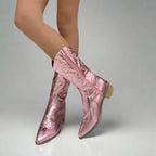 Stiefel Damen rosa figurbetont mit seitlichem Reißverschluss - 1 - Atelier-Zofia