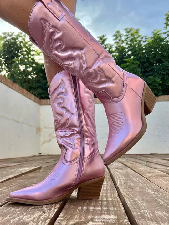 Stiefel Damen rosa figurbetont mit seitlichem Reißverschluss - 3 - Atelier-Zofia