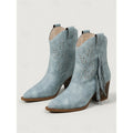 Damen Boots blau mit Blockabsatz und Fransen - 3 - Atelier-Zofia