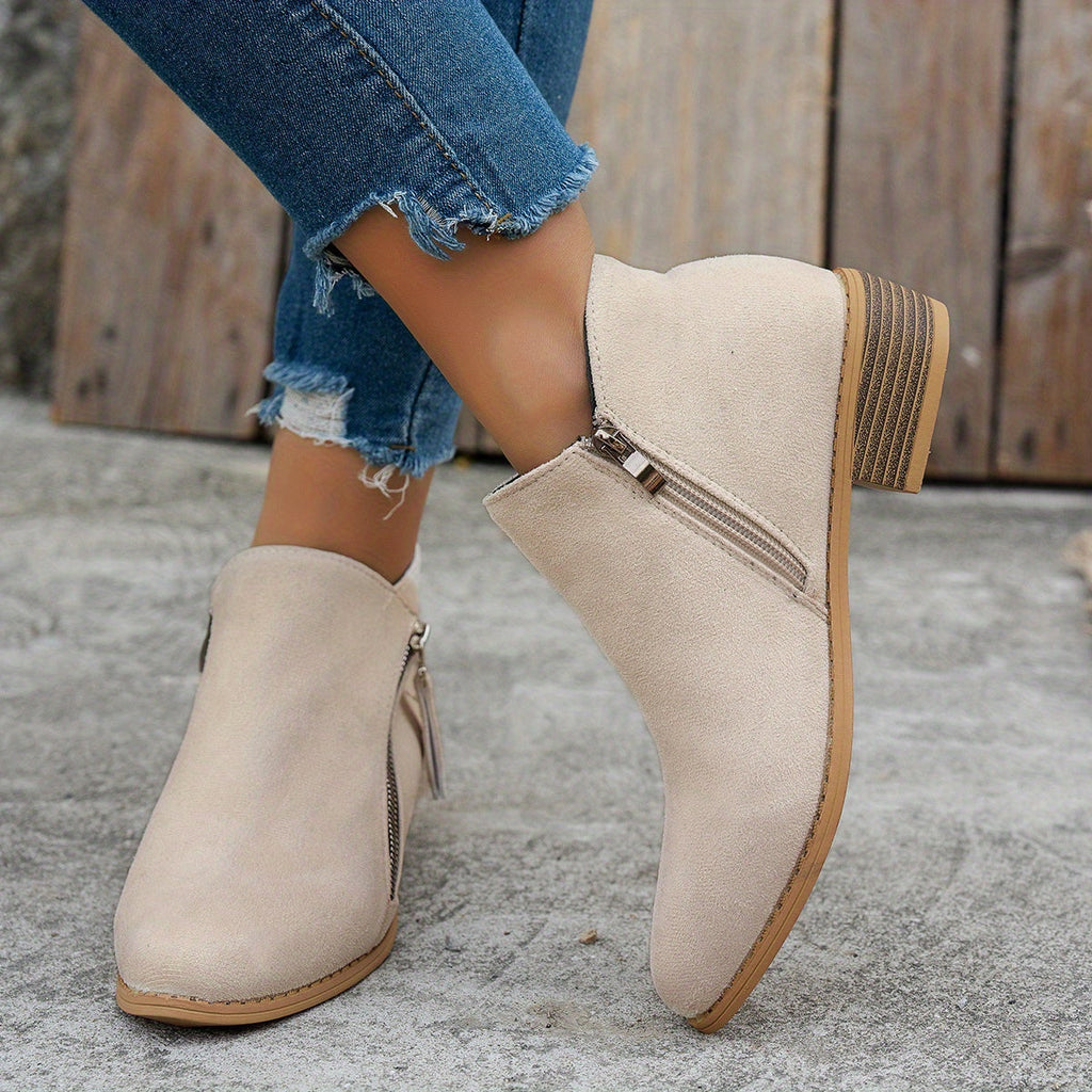Damen Boots beige figurbetont mit seitlichem Reißverschluss - 2 - Atelier-Zofia