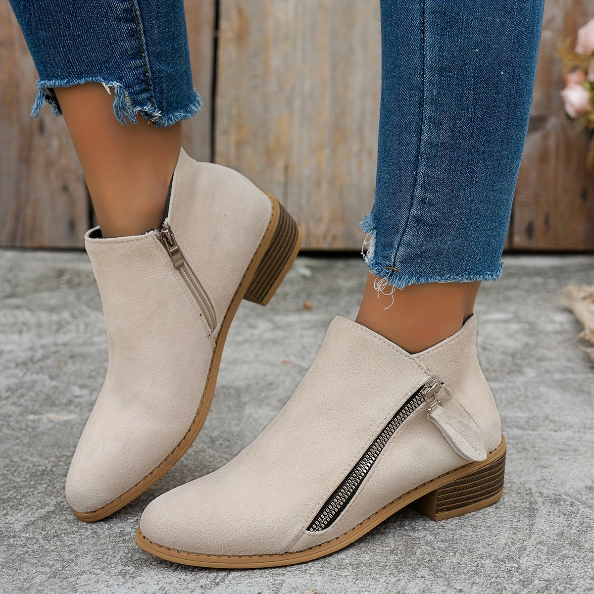 Damen Boots beige figurbetont mit seitlichem Reißverschluss - 8 - Atelier-Zofia