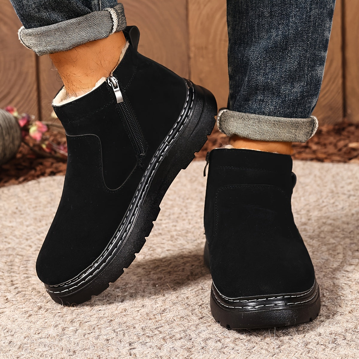 Stiefeletten Damen schwarz figurbetont mit Reißverschluss und warmem Innenfutter - 6 - Atelier-Zofia